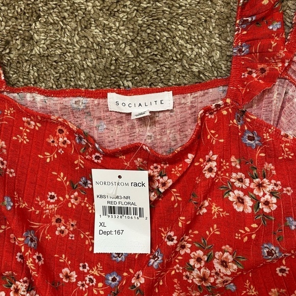 Socialite Flutter Red Floral Tank Top Bodysuit - Picture 7 of 7